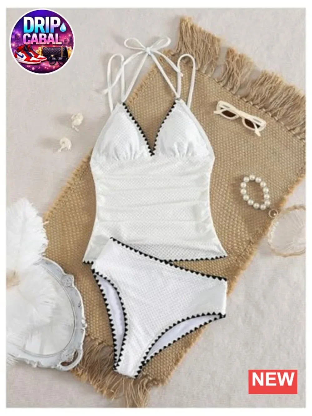 2 Piece Textured Halter Tankini Swimsuit with Tie Backless Top and Brief Bottom